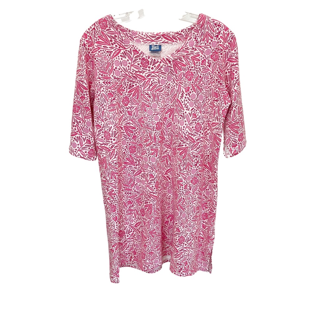 RipSkirt Hawaii Pink Floral Bamboo Cotton V-Neck Shift Dress - Size XS/S
